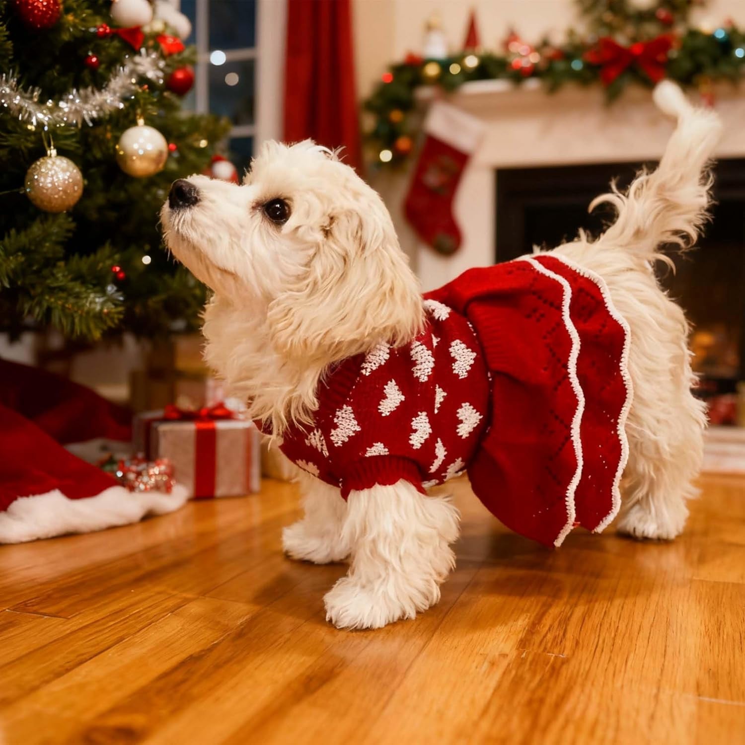 Small Dog Sweaters Girl Red Winter Warm Dog Christmas Dress Day Day Costume Clothes Dachshund Chihuahua Corgi (Red, XS)