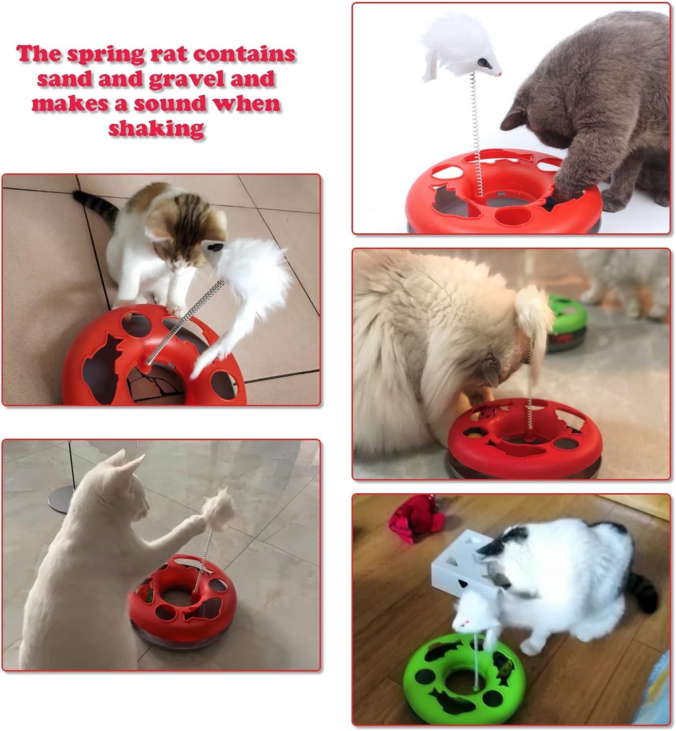 Cat Toys, Interactive Cat Toys for Indoor Cats, Kitten Toys Tracks with Catnip, Spring Pet Toy with Roller Balls Teaser Mouse (Green)