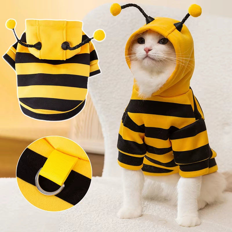 Funny Pet Bee Costumes Cat Clothes Stripe Hooded Cat Hoodies for Cats Kitten, Easter Halloween Dress up Party