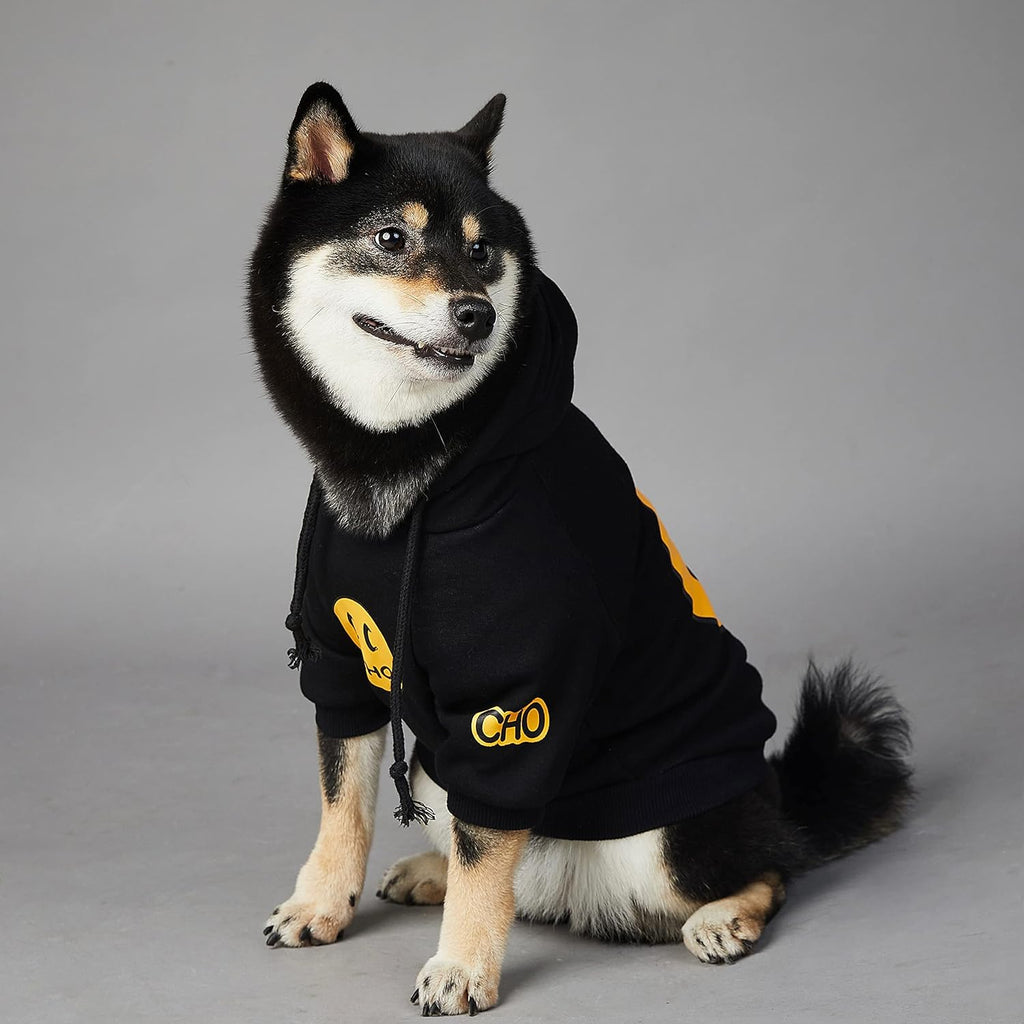 Smiley Dog Hoodie Stylish Dog Clothes Smiley Face Sweater Cotton Sweatshirt Fashion Outfit for Dogs Cats Puppy Small Medium Large (2XL, Black)