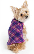 Goldpaw Stretchy Fleece Jacket for Small Dogs - Super Soft, Warm Dog Sweater - Pet Sweater Vest for Fall and Winter - Canine Clothes Made in the USA - Machine Washable - Mulberry Plaid - Size 12
