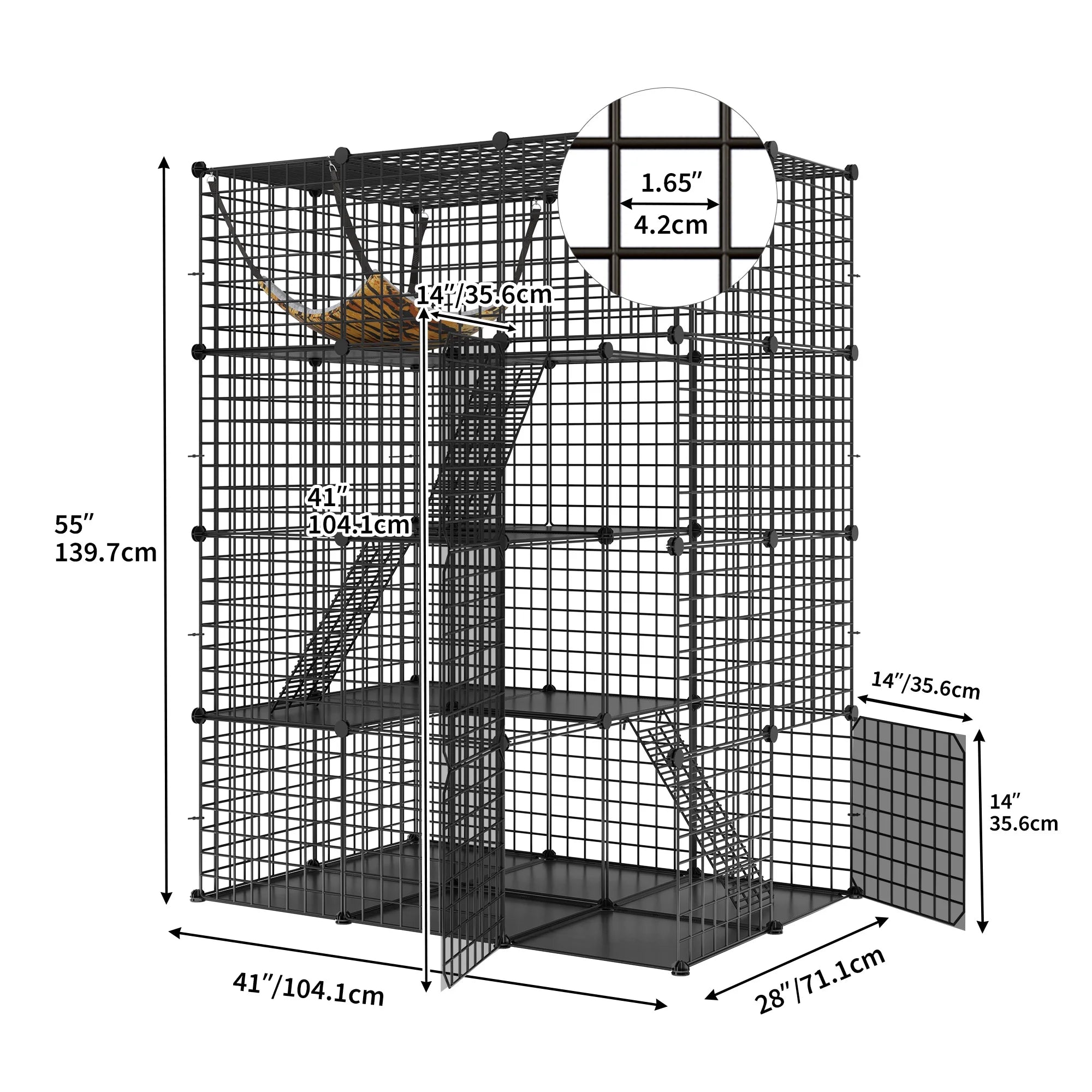 4-Tier Indoor Cat Cage, Cat Enclosure with Hammock, Large Metal Wire Cat Kennel DIY Cat Playpen Perfect for Multi-Cat Homes