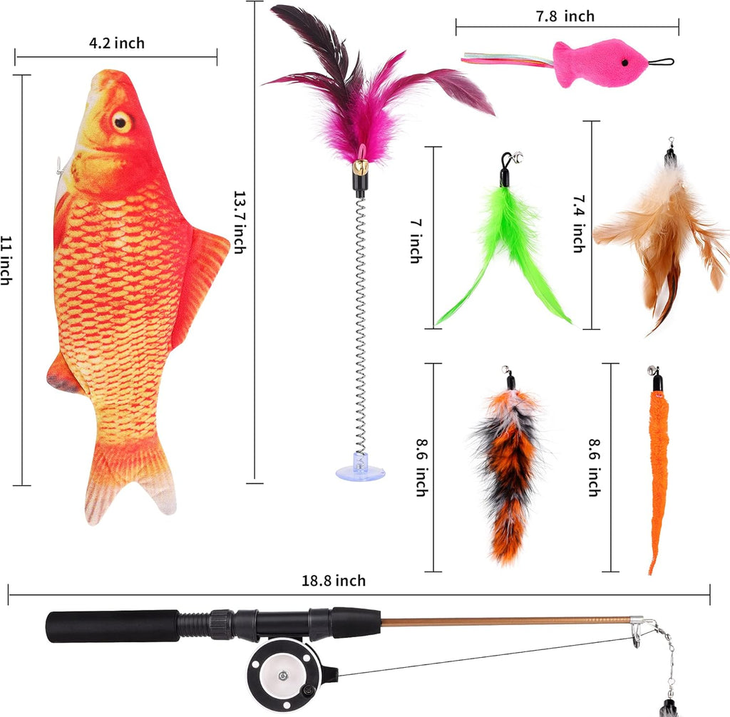 Cat Toy with Moving Fish and Sea Pole (Orange) Realistic Moving Fish Flopping Interactive Wiggle Moving Cat Kicker Fish Toy with Plush Interactive Cat Toys, Fun Toy for Cat Exercise