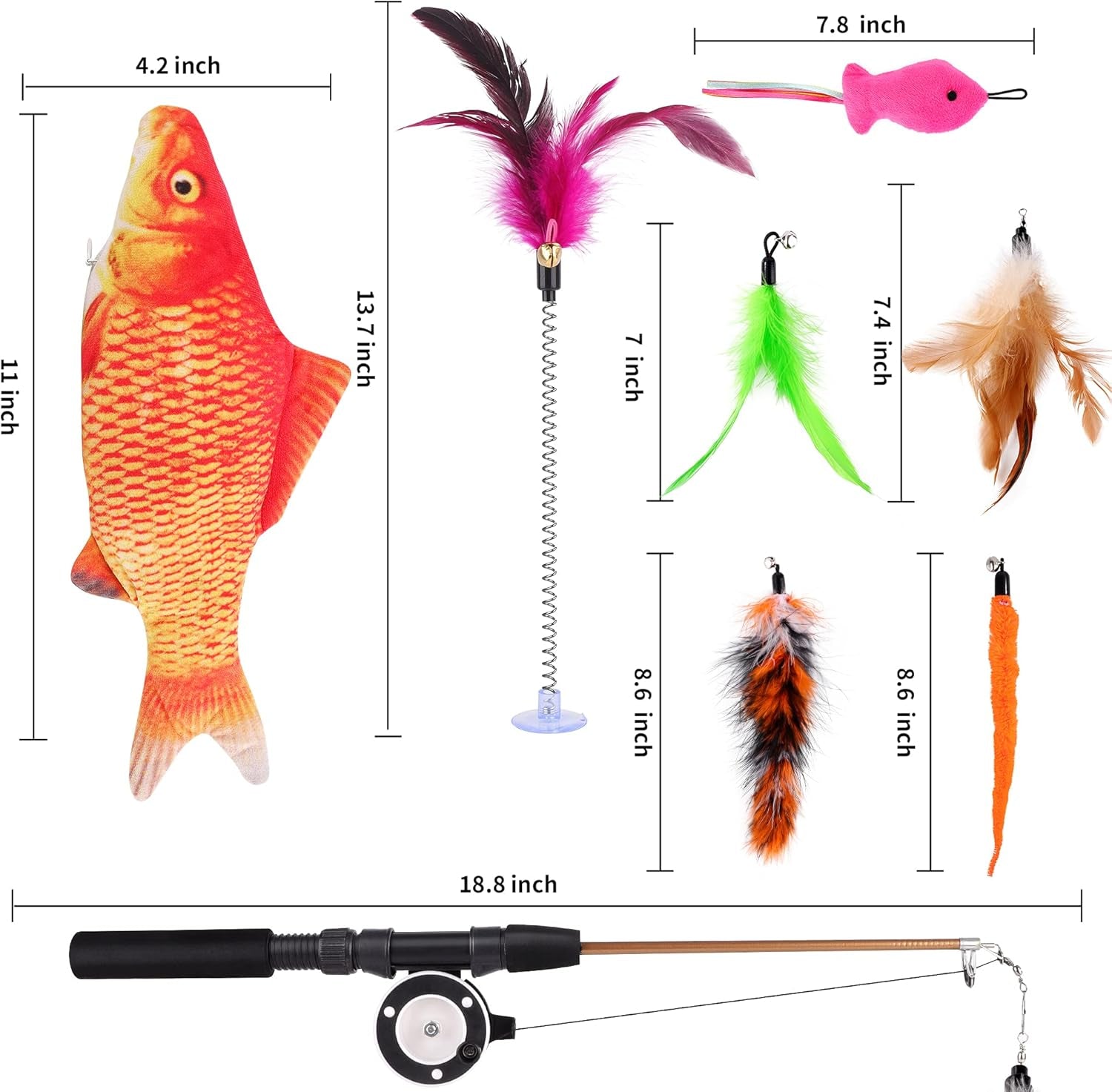 Cat Toy with Moving Fish and Sea Pole (Orange) Realistic Moving Fish Flopping Interactive Wiggle Moving Cat Kicker Fish Toy with Plush Interactive Cat Toys, Fun Toy for Cat Exercise