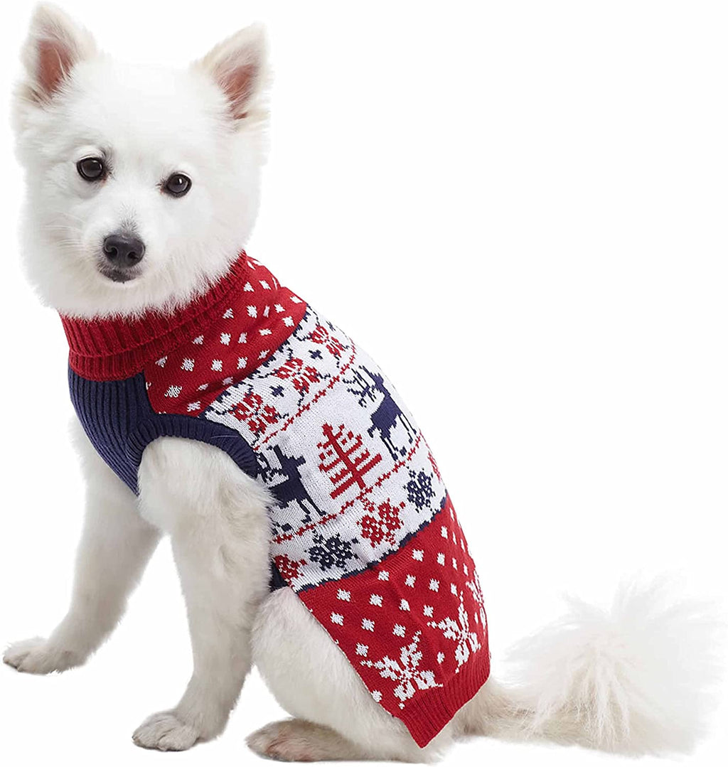 Ugly Christmas Reindeer Dog Sweater for Large Dogs, Turtleneck, Cozy Acrylic, Tango Red & Navy, Matching Family Outfits, Ugly Sweater for Women & Men, Dog Clothes