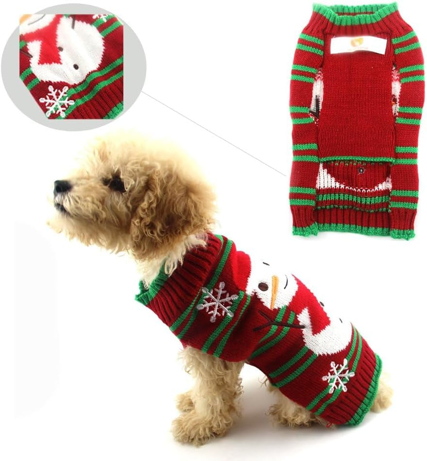 Dog Snow Sweaters - Xmas, Holiday & New Year Sweaters for Small Dogs & Cats (Snowman, XS)