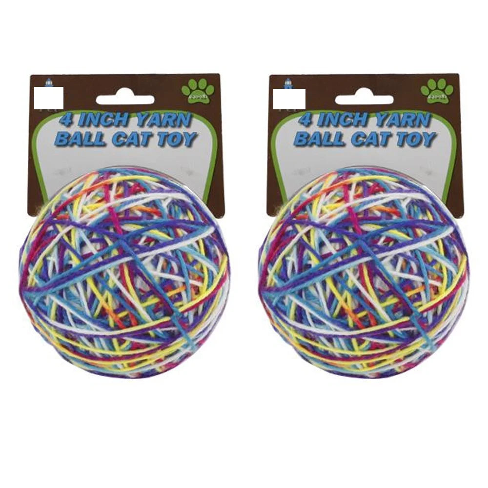 2 Pc Yarn Ball Bells Cat Toys Kitten Puppy Chase round Play Rattle Colorful 4"