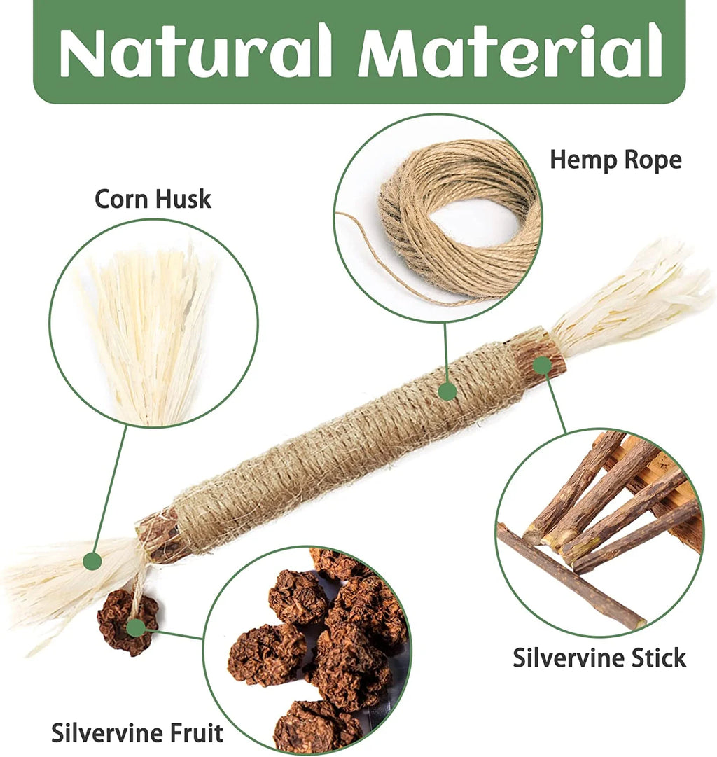 Catnip 4 Pieces Silver Vine Cat Chew Toys Cats Clean Teeth Chews for Stress Relief