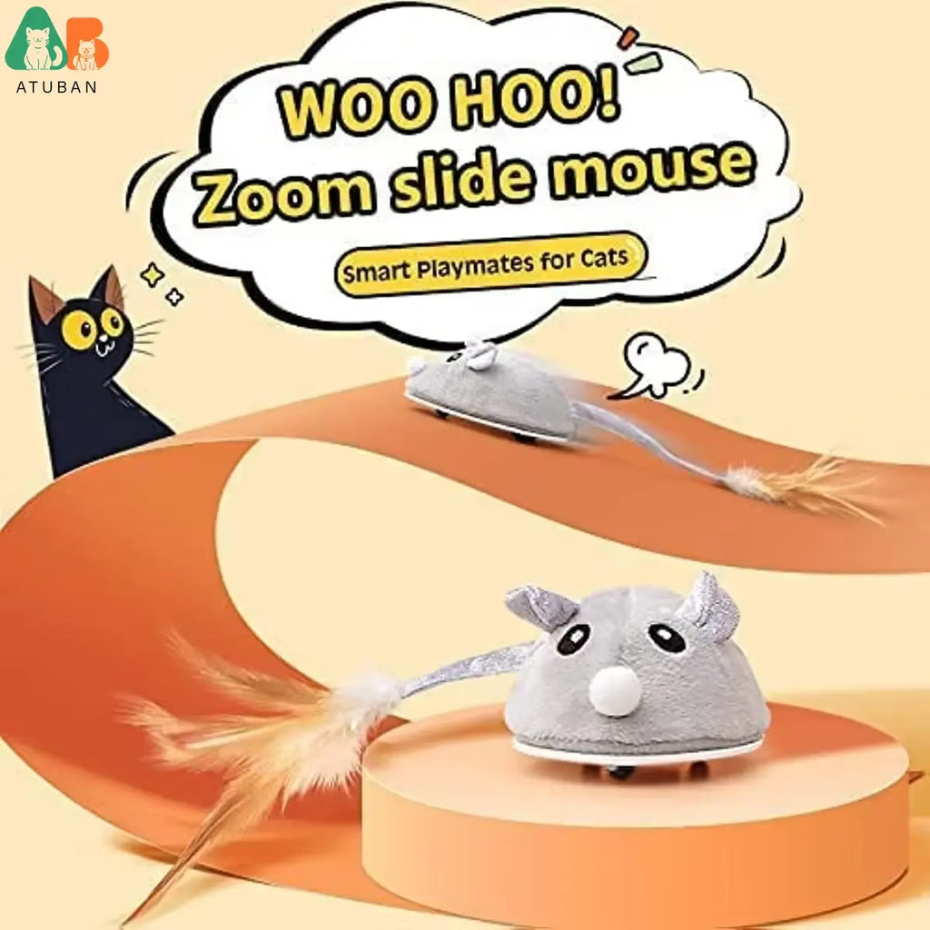 Automatic Cat Toys with Feather Wand , Interactive Cat Toys Mice for Indoor Cats/Kittens , Smart Sensing Mouse Cat Toys
