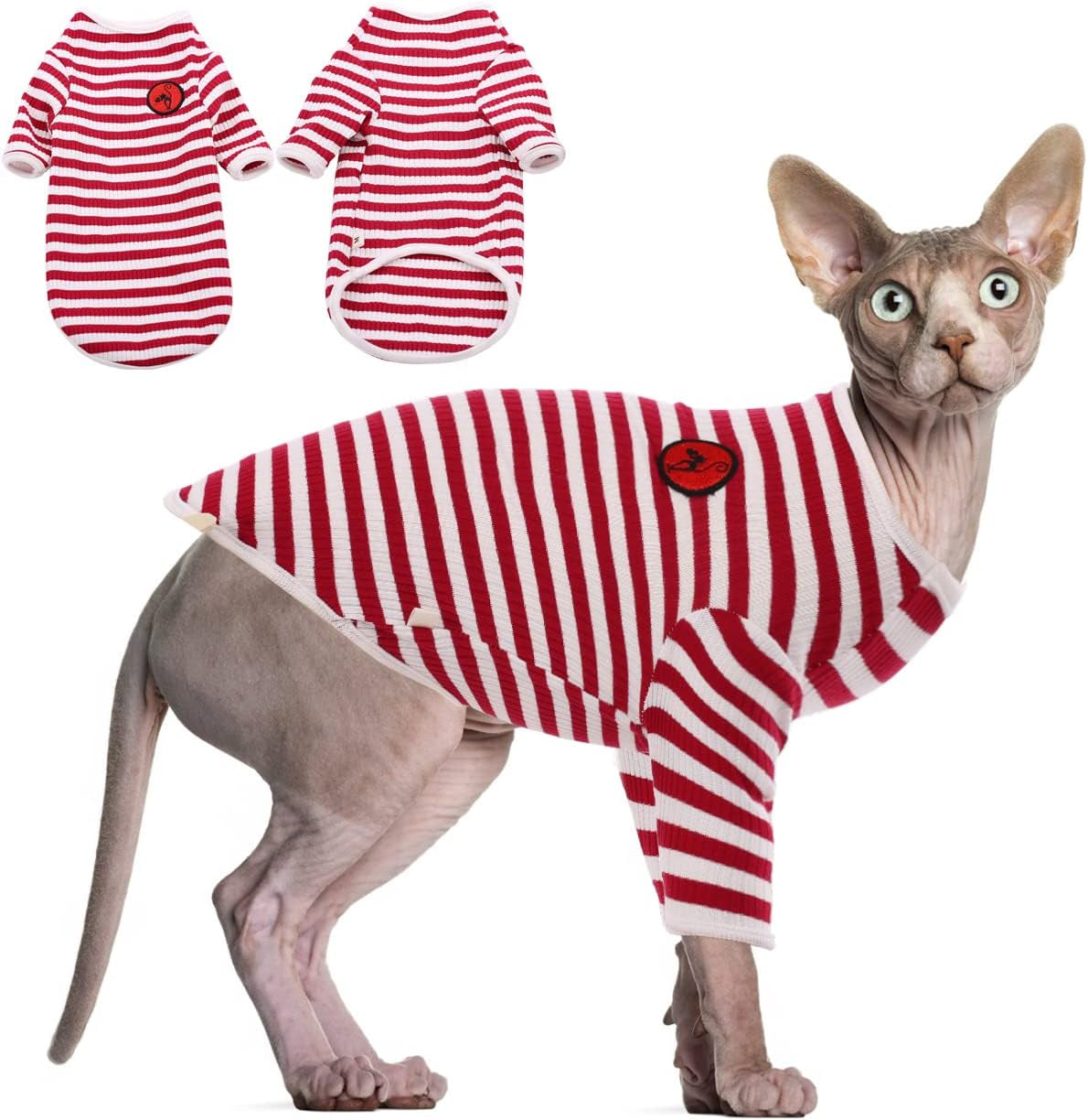 Hairless Cats Shirt Breathable Cat Daily Wear Clothes Stripe Vest Adorable Pajamas Jumpsuit Soft & Skin-Friendly