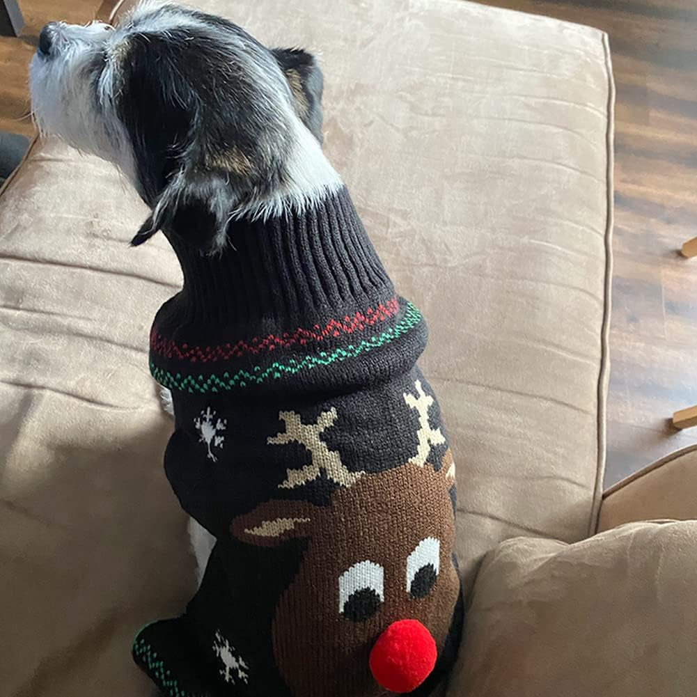 Pet Holiday Festive Deer Reindeer Cat Sweater Dog Sweater Winter Clothing Teddy Poodle Autumn Winter Clothes Pet Clothes Dog Clothes (Red Nose, Small)