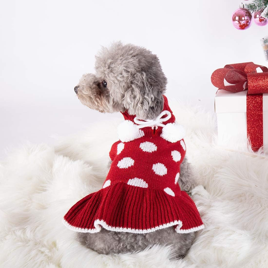 Red Dog Sweater Dress with Leash Hole Turtleneck Christmas for Girl Dog Sweater Small Medium Knit Pullover Warm Pet Sweater for Fall Winter