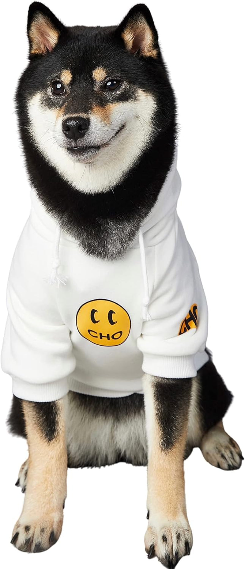 Smiley Dog Hoodie Stylish Dog Clothes Smiley Face Sweater Cotton Sweatshirt Fashion Outfit for Dogs Cats Puppy Small Medium Large (L, White)