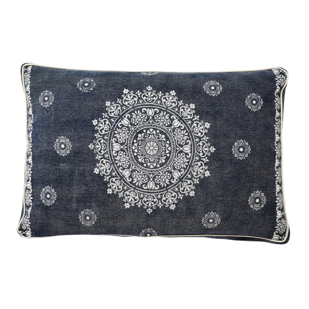 24" X 36" Stonewashed Blue Medallion Pillow Style Pet Bed With Removable Cover