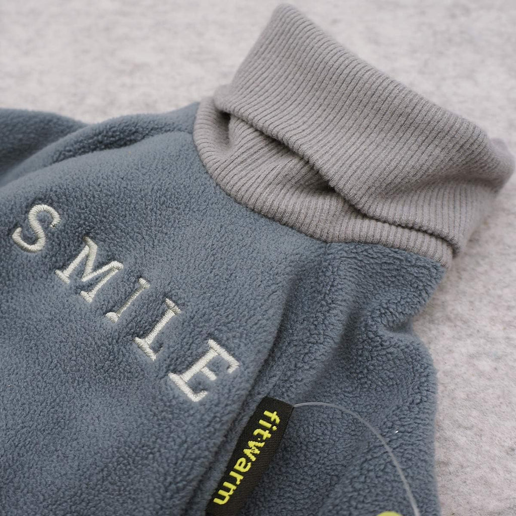 Embroidery Dog Clothes Turtleneck Thermal Fleece Puppy Pajamas Doggie Outfits Cat Onesies Jumpsuits Blue Medium