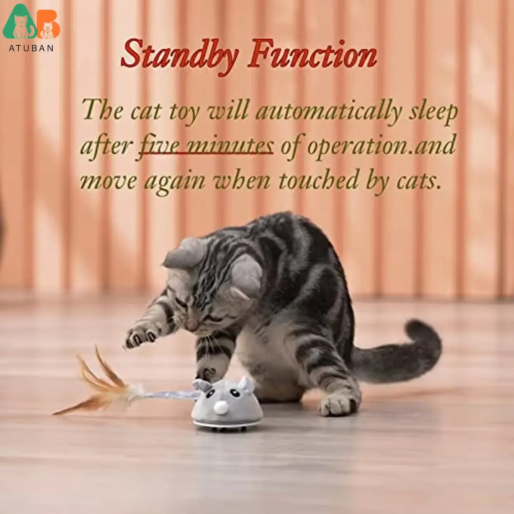 Automatic Cat Toys with Feather Wand , Interactive Cat Toys Mice for Indoor Cats/Kittens , Smart Sensing Mouse Cat Toys