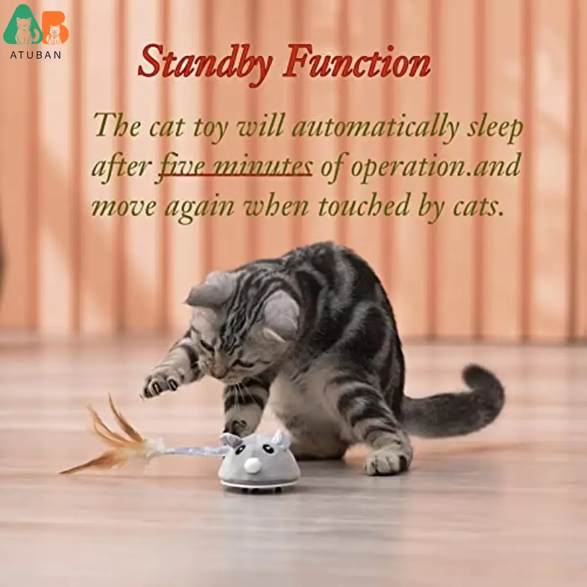 Automatic Cat Toys with Feather Wand , Interactive Cat Toys Mice for Indoor Cats/Kittens , Smart Sensing Mouse Cat Toys