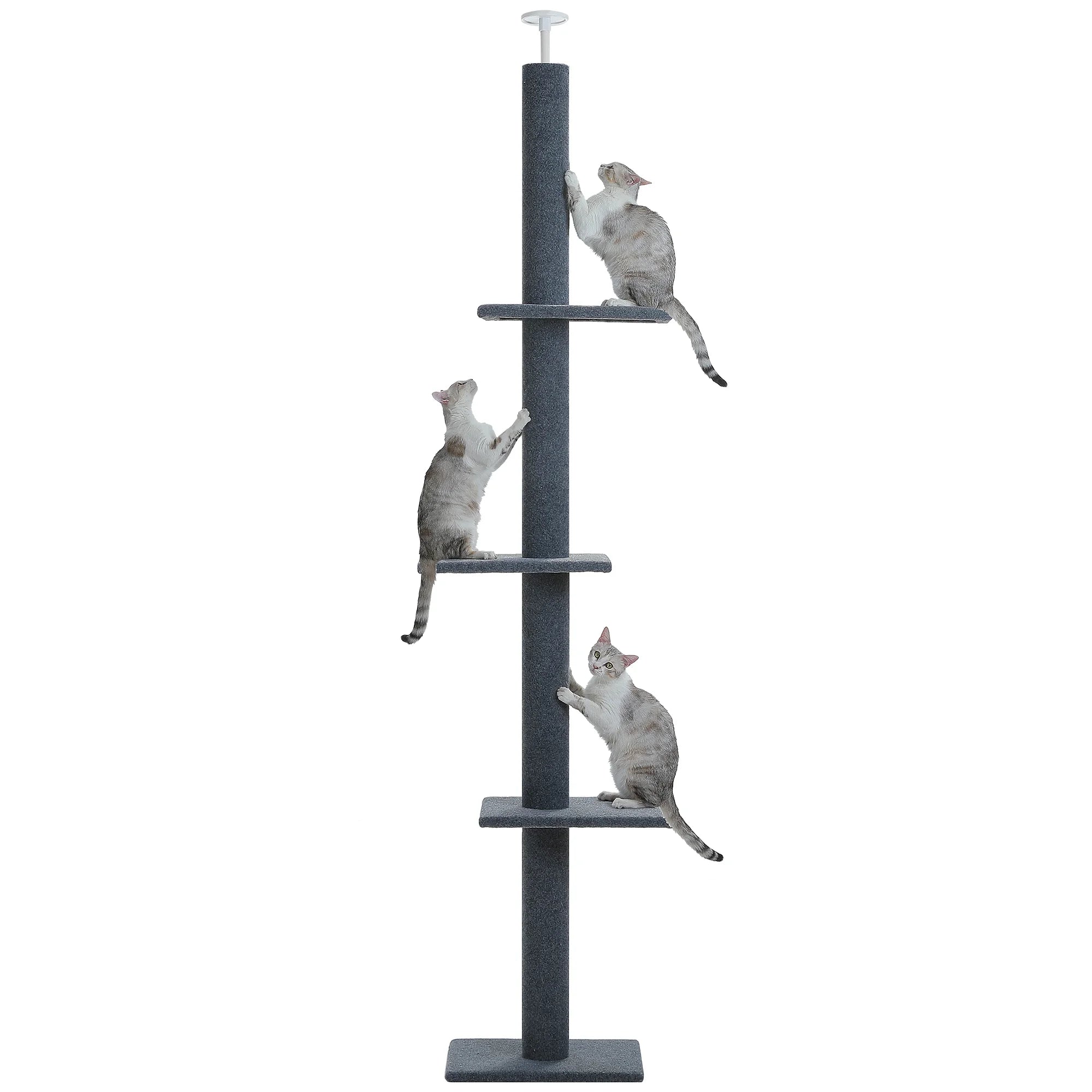 90-107" Floor to Ceiling Cat Tree Tower 4 Tier Tall Cat Climbing Posts Adjustable, Gray