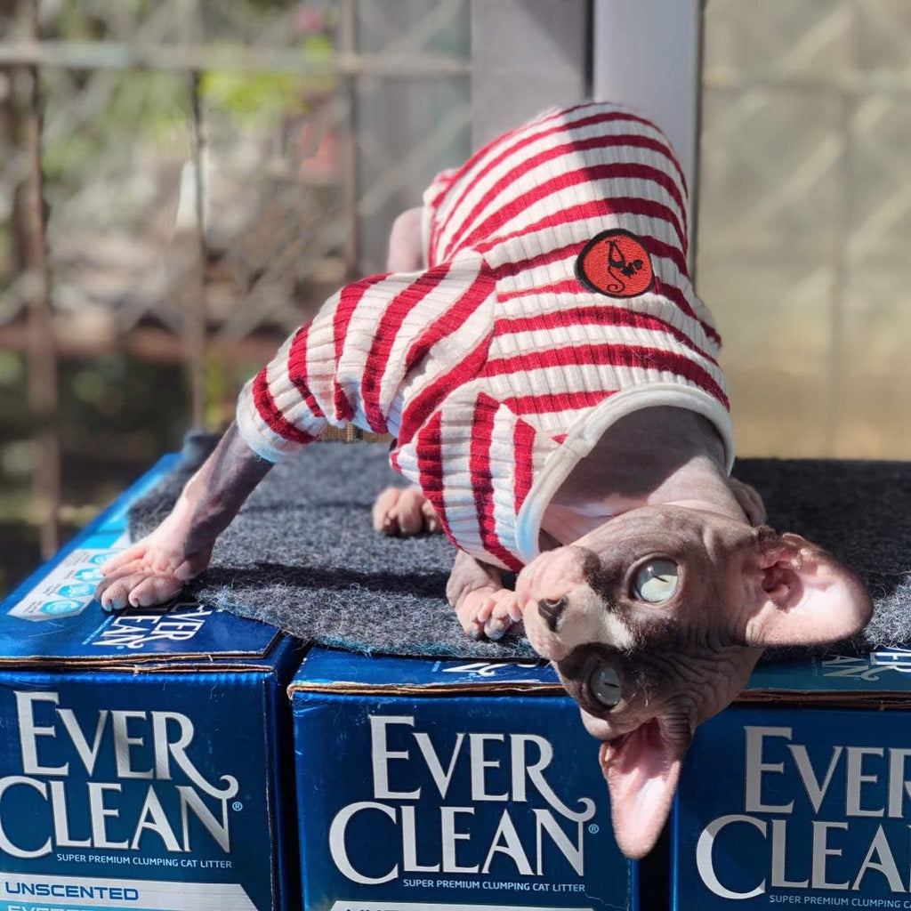 Hairless Cats Shirt Breathable Cat Daily Wear Clothes Stripe Vest Adorable Pajamas Jumpsuit Soft & Skin-Friendly