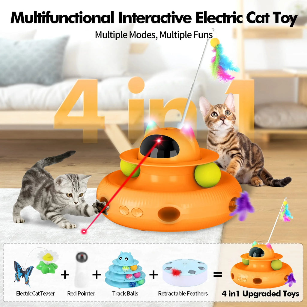 Interactive Cat Toys, Laser Kitten Toy for Indoor Cats, Cat Feather Mice Toys, Pets Smart Electric Cat Toys-Orange