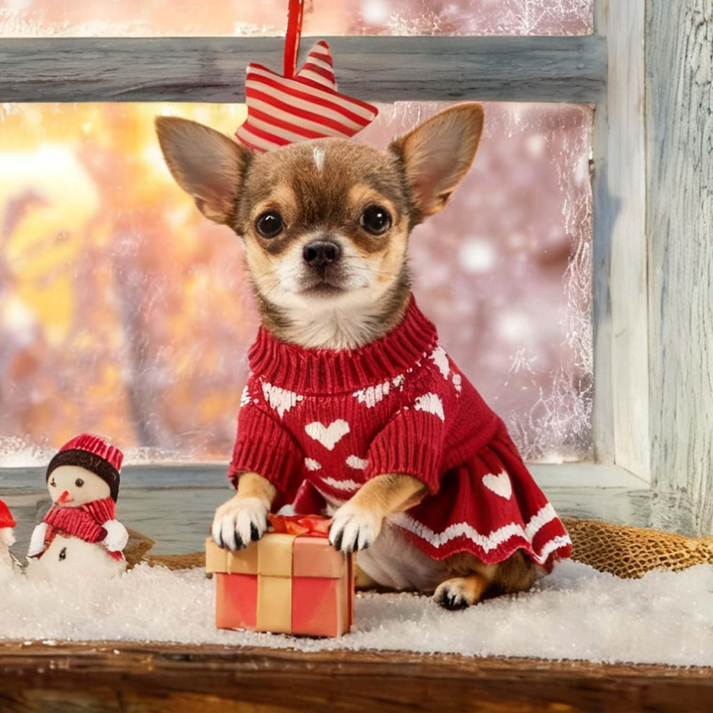 Small Dog Sweaters Girl Red Winter Warm Dog Christmas Dress Day Day Costume Clothes Dachshund Chihuahua Corgi (Red, XS)
