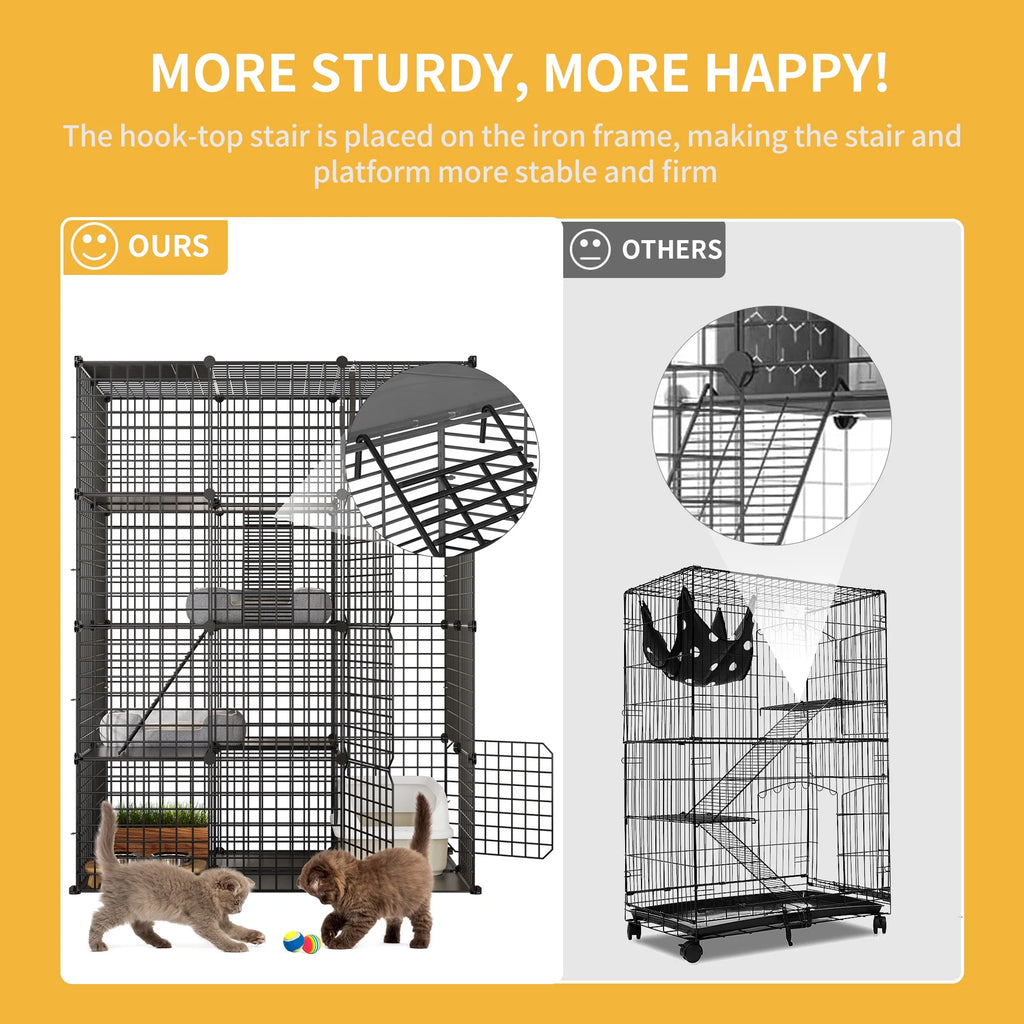 4-Tier Indoor Cat Cage, Cat Enclosure with Hammock, Large Metal Wire Cat Kennel DIY Cat Playpen Perfect for Multi-Cat Homes