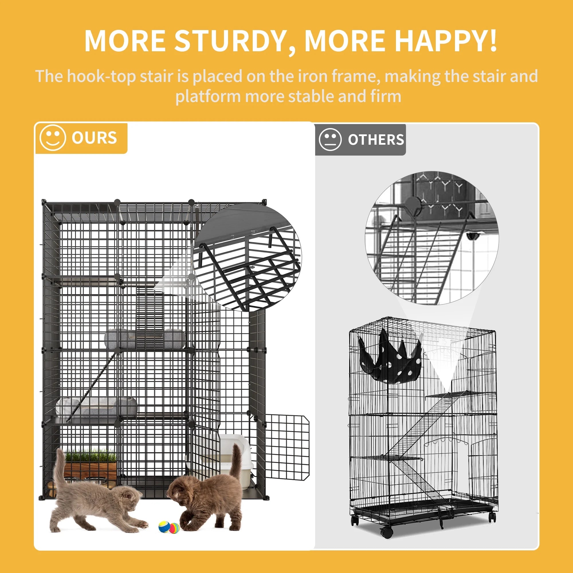 4-Tier Indoor Cat Cage, Cat Enclosure with Hammock, Large Metal Wire Cat Kennel DIY Cat Playpen Perfect for Multi-Cat Homes