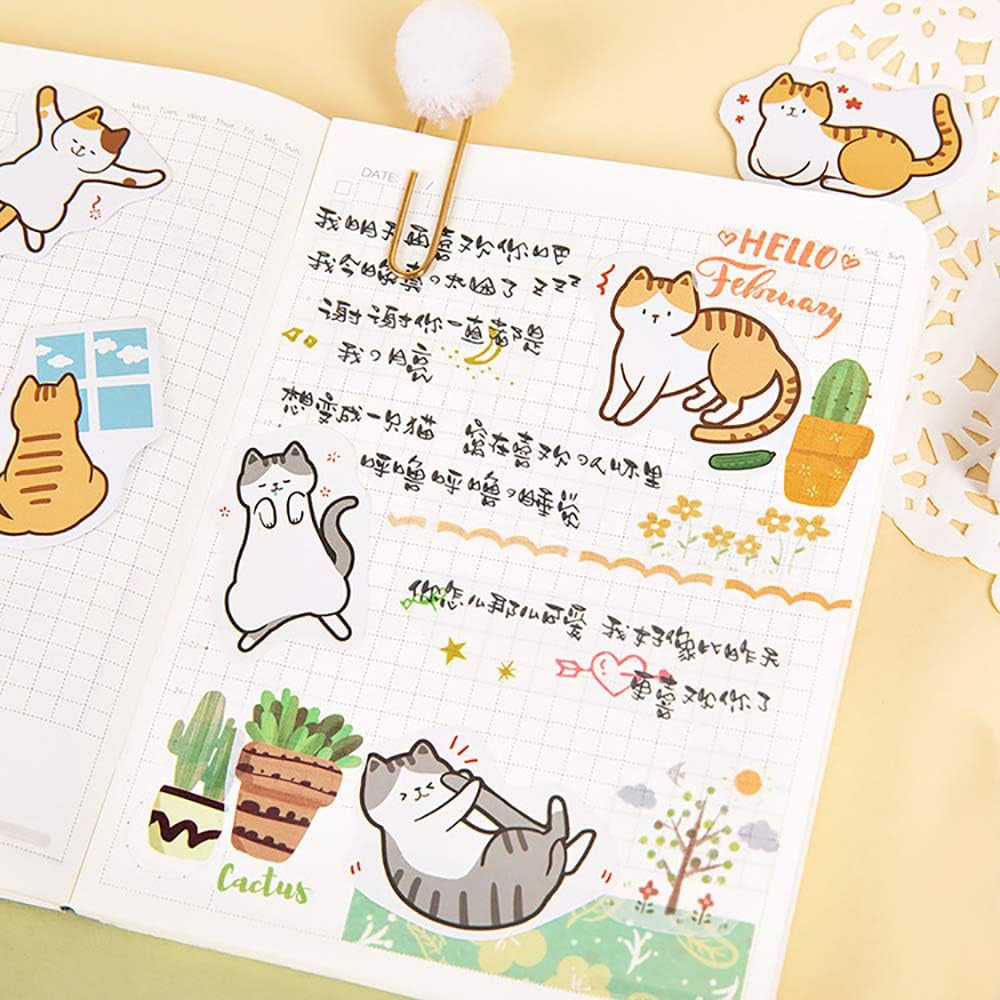 45PCS Cute Boxed DIY Cartoon Doggy and Cat Adhesive Paper Pets Shaped Stickers for Laptop Planners Scrapbook Cups Diary Notebooks Album Phone Case (Dog and Cat)