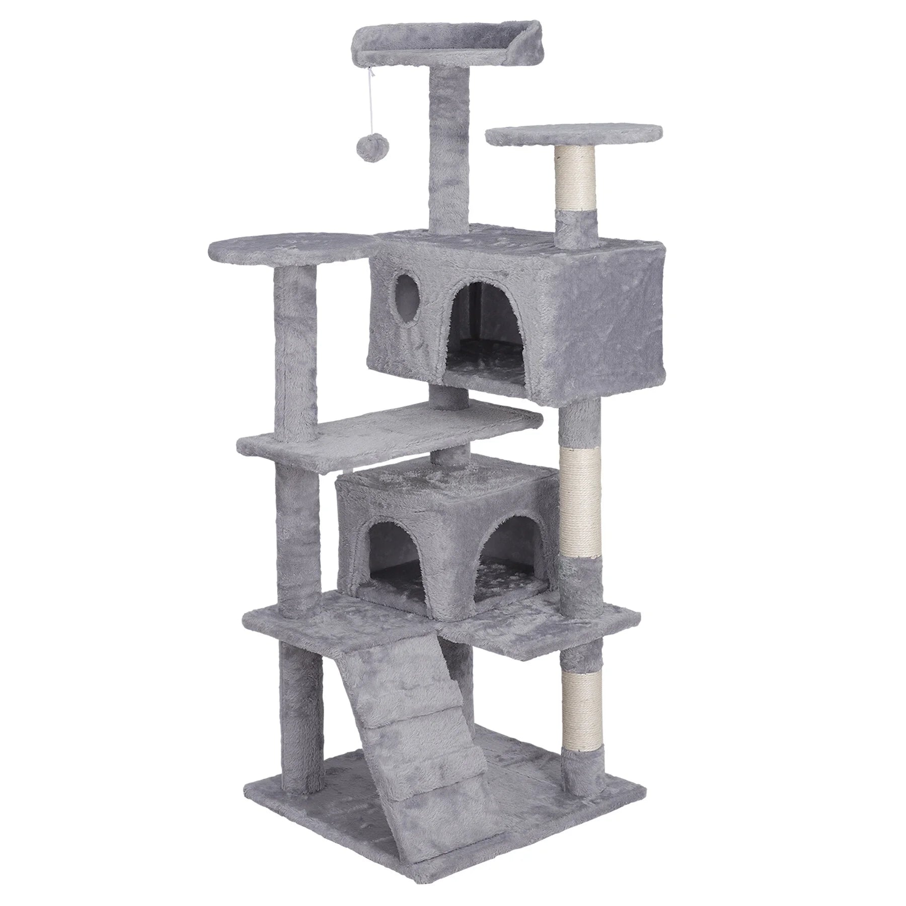55-In H Cat Tree & Condo Scratching Post Tower, Light Gray