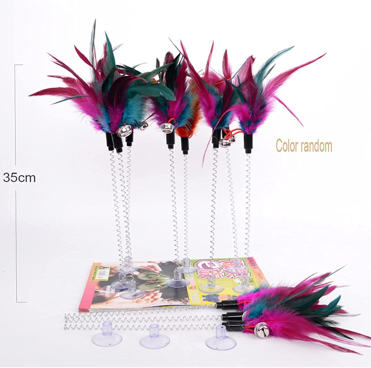 N/B 4Pcs Cat Toys Sisal Ball with Bell, Retractable Teaser Wand Toy, Springs Interactive Feather Toys, Pet Scratching Chew Eco-Friendly Bite Fluffy Mouse (Random Color)