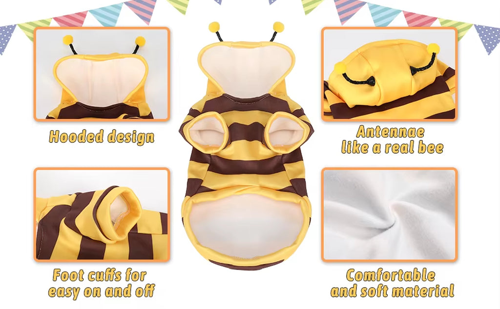 Funny Pet Bee Costumes Cat Clothes Stripe Hooded Cat Hoodies for Cats Kitten, Easter Halloween Dress up Party