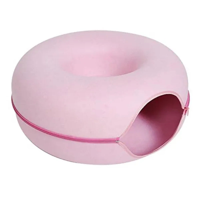 Cat Tunnel Bed Felt Tunnel Cat Nest,Round Felt Donut Cat Nest, Removable Cat Bed House Nest with Zipper Four Seasons for Small Dog Cat Puppy Sleeping