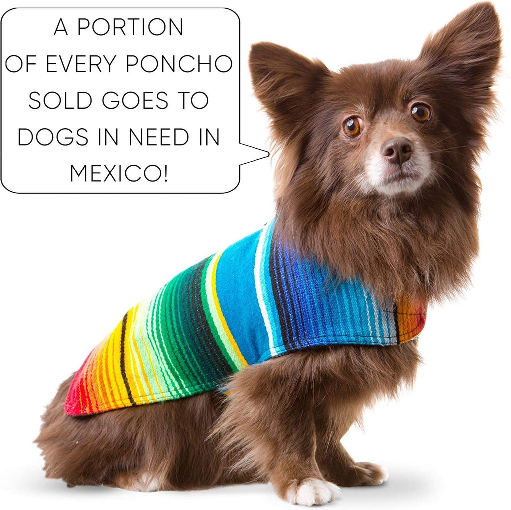 Dog Clothes - Handmade Dog Poncho from Authentic Mexican Blanket by  (Blue, Small)