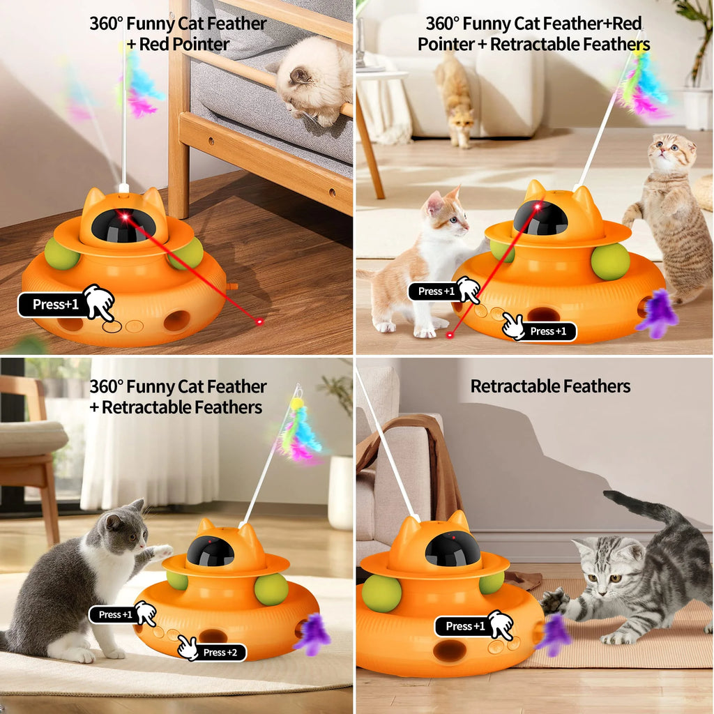 Interactive Cat Toys, Laser Kitten Toy for Indoor Cats, Cat Feather Mice Toys, Pets Smart Electric Cat Toys-Orange