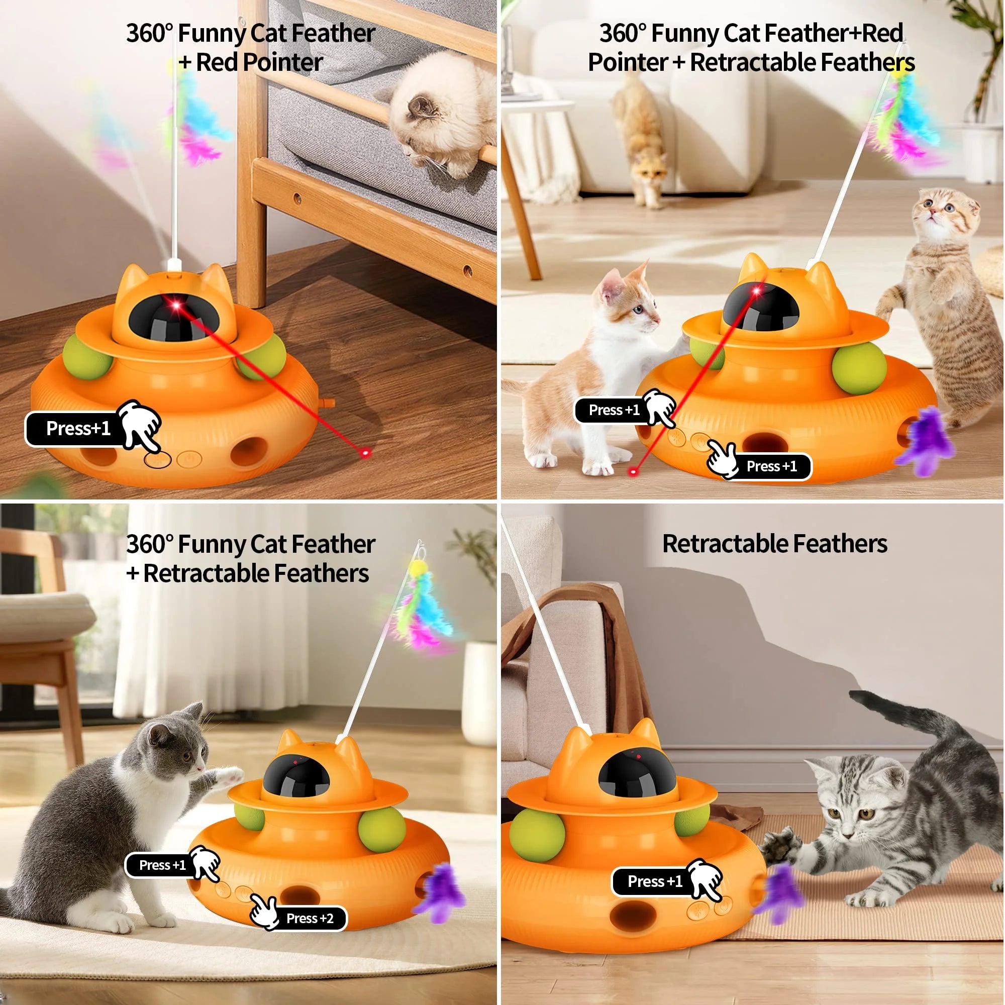 Interactive Cat Toys, Laser Kitten Toy for Indoor Cats, Cat Feather Mice Toys, Pets Smart Electric Cat Toys-Orange