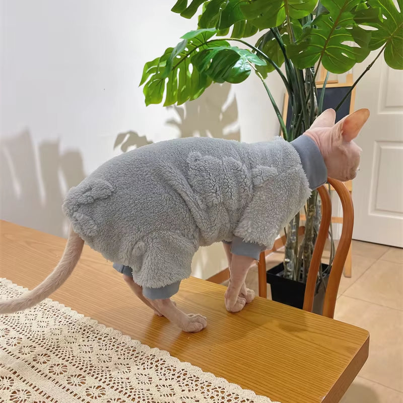 Elegant Warm Sphynx Cat Turtleneck Sweater Hairless Cat Clothes Soft Winter Coat Thickening Sweet Fleece Jumpsuit for Kittens
