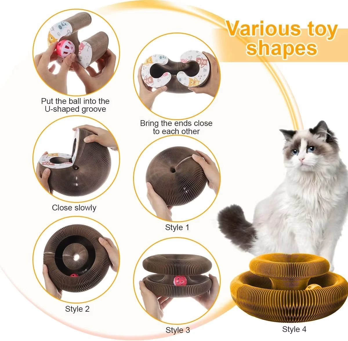 Foldable Magic Organ Cat Scratcher Scratch round Corrugated Scratching Cat Toys with Bell Interactive Toys Grinding Claw Toy