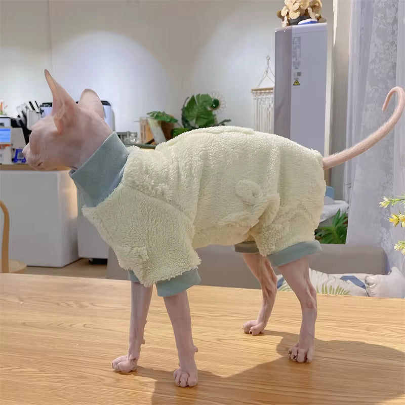 Elegant Warm Sphynx Cat Turtleneck Sweater Hairless Cat Clothes Soft Winter Coat Thickening Sweet Fleece Jumpsuit for Kittens