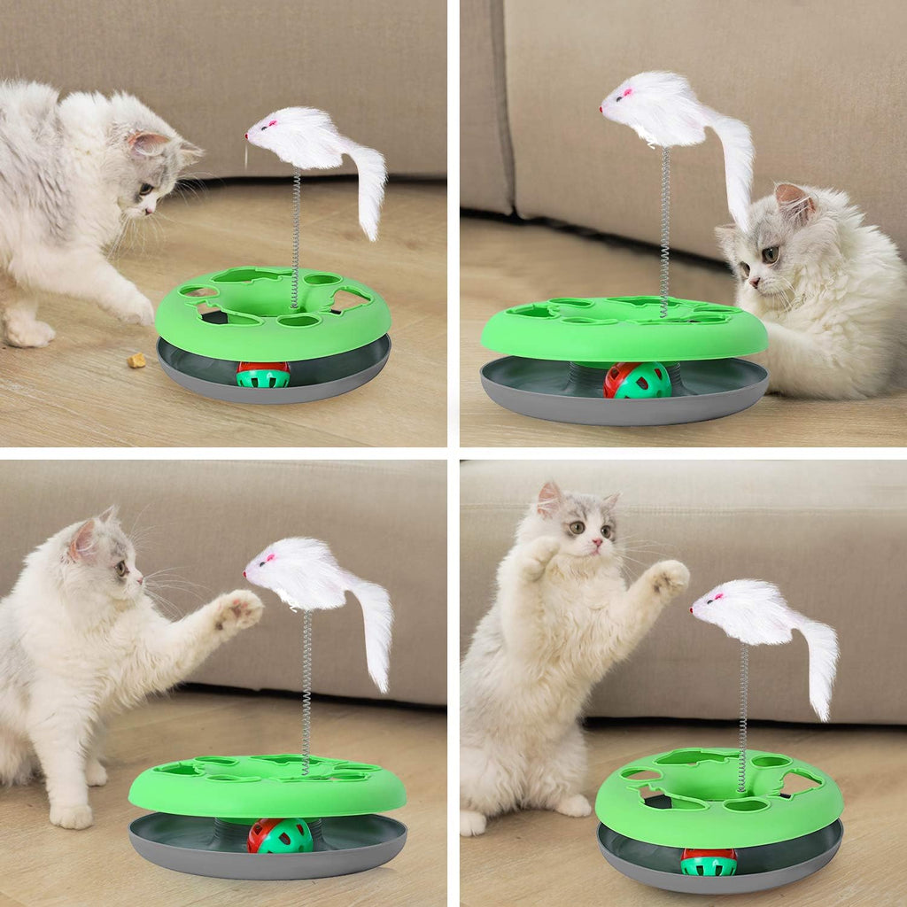 Cat Toys, Interactive Cat Toys for Indoor Cats, Kitten Toys Tracks with Catnip, Spring Pet Toy with Roller Balls Teaser Mouse (Green)