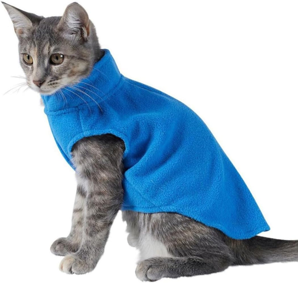 Cat Sweater Fleece Vest Lightweight Cat Clothes for Small Cats Only, Medium, Blue