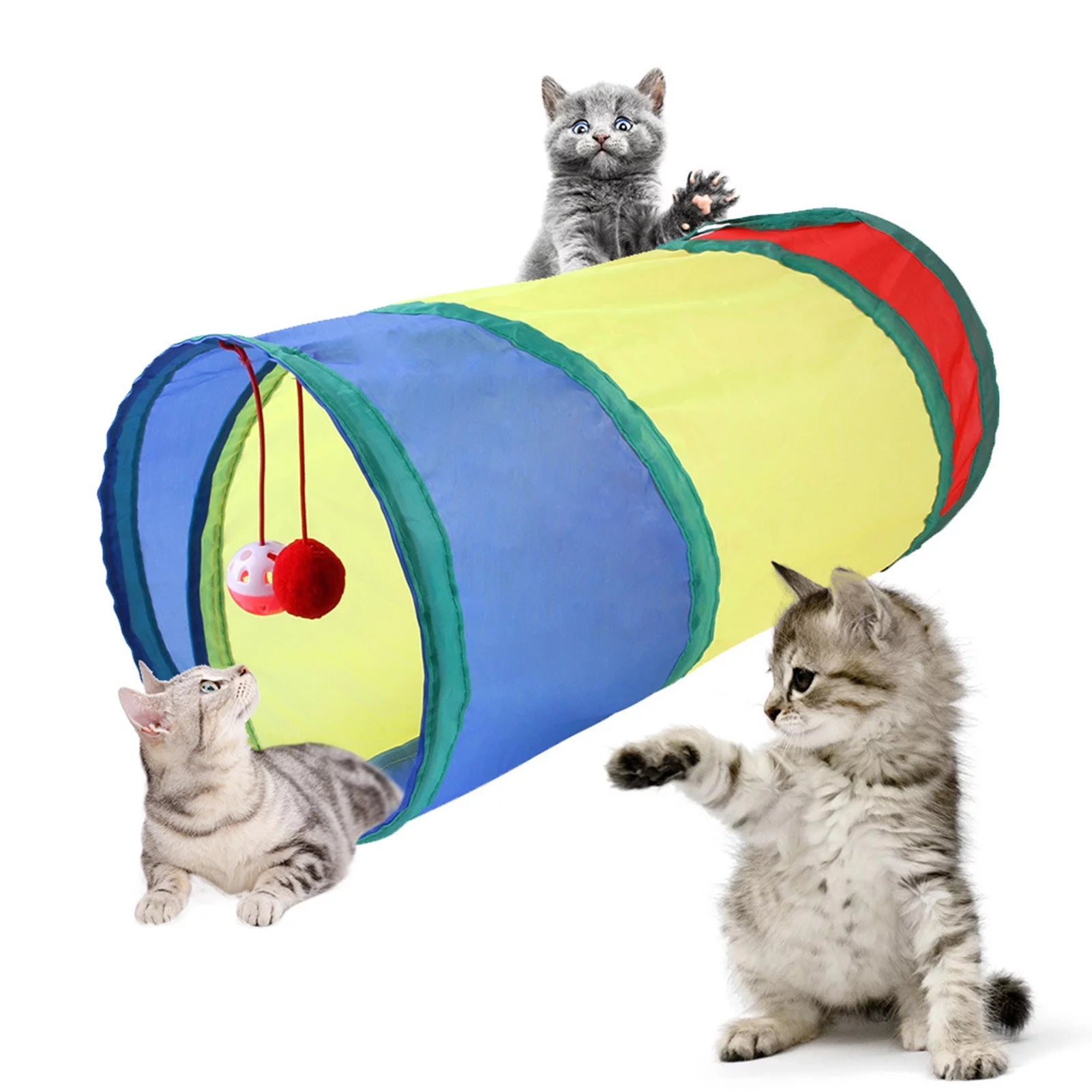22Pcs/Set Cat Toys Tunnel Assortments, Portable Funny Feather Teaser Catnip Colorful Ball Tunnel Interactive Toys for Cat Puppy Kitty Kitten Rabbit Indoor Playing