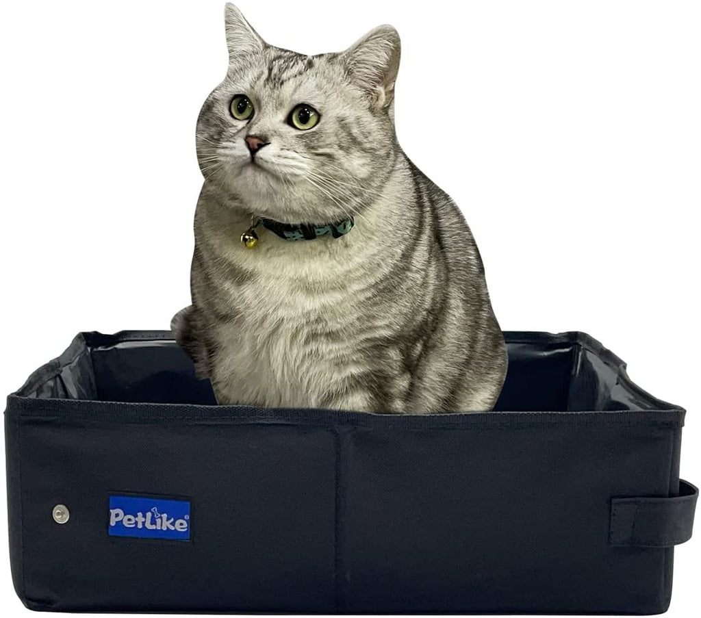 Travel Cat Litter Box, Leak-Proof Portable Litter Box, Collapsible Toilet Tray Carrier for Small Medium Cats (Medium, Black)