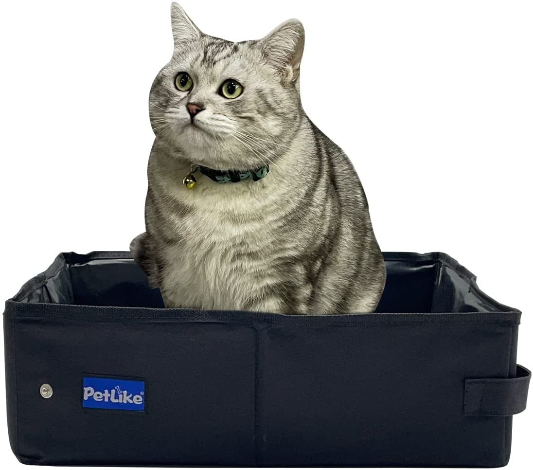 Travel Cat Litter Box, Leak-Proof Portable Litter Box, Collapsible Toilet Tray Carrier for Small Medium Cats (Medium, Black)