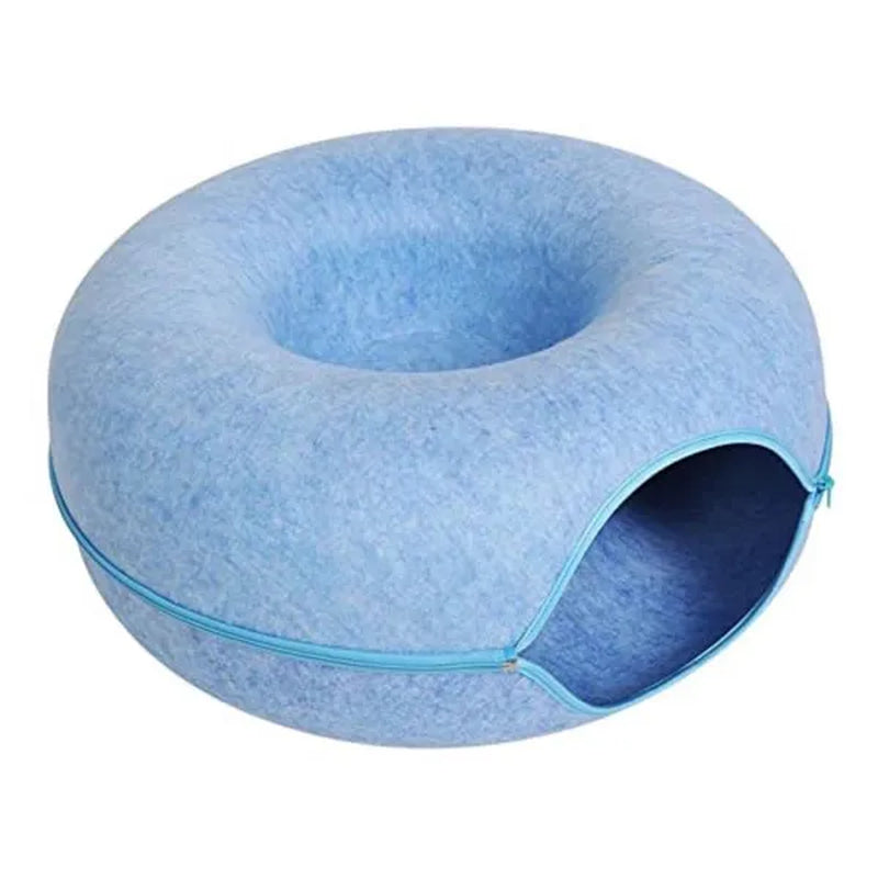 Cat Tunnel Bed Felt Tunnel Cat Nest,Round Felt Donut Cat Nest, Removable Cat Bed House Nest with Zipper Four Seasons for Small Dog Cat Puppy Sleeping