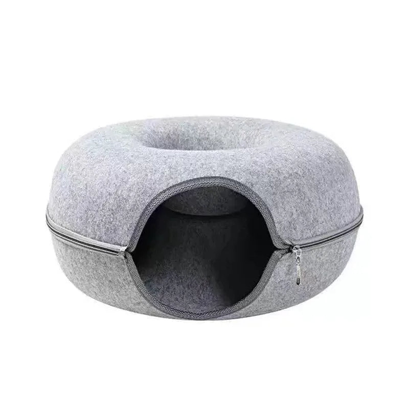 Cat Tunnel Bed Felt Tunnel Cat Nest,Round Felt Donut Cat Nest, Removable Cat Bed House Nest with Zipper Four Seasons for Small Dog Cat Puppy Sleeping