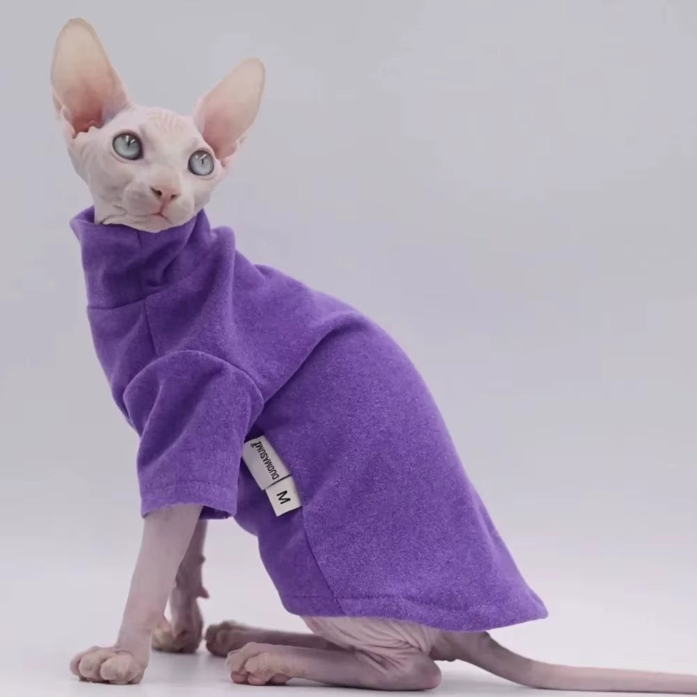Sphynx Cat Clothes Pet Baby Soft Cotton Winter Cat Outfit for Cornish Solid Color Devon Hairless Cat Sweater Costume Pet Clothes