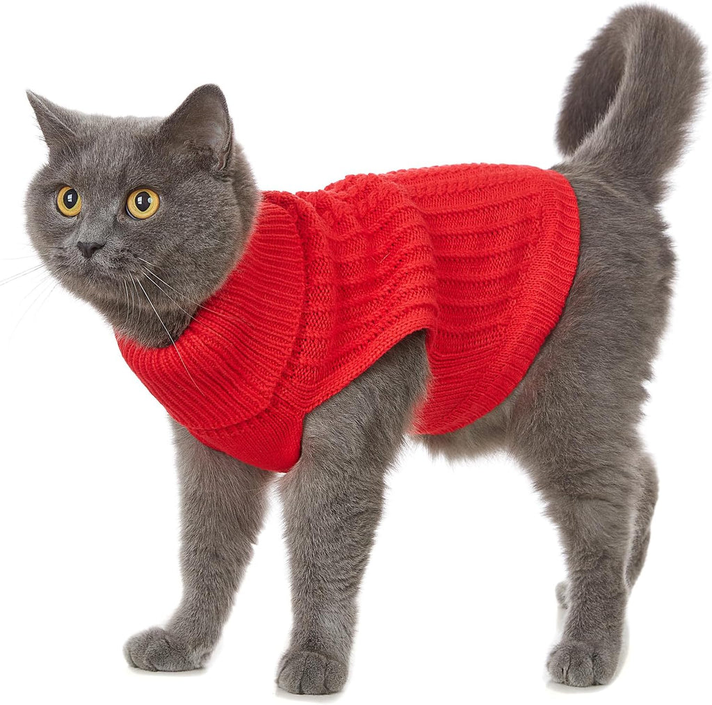 Cat Sweaters - 7 Colors, Cat & Small Dog Clothes (Red, Xx-Small)