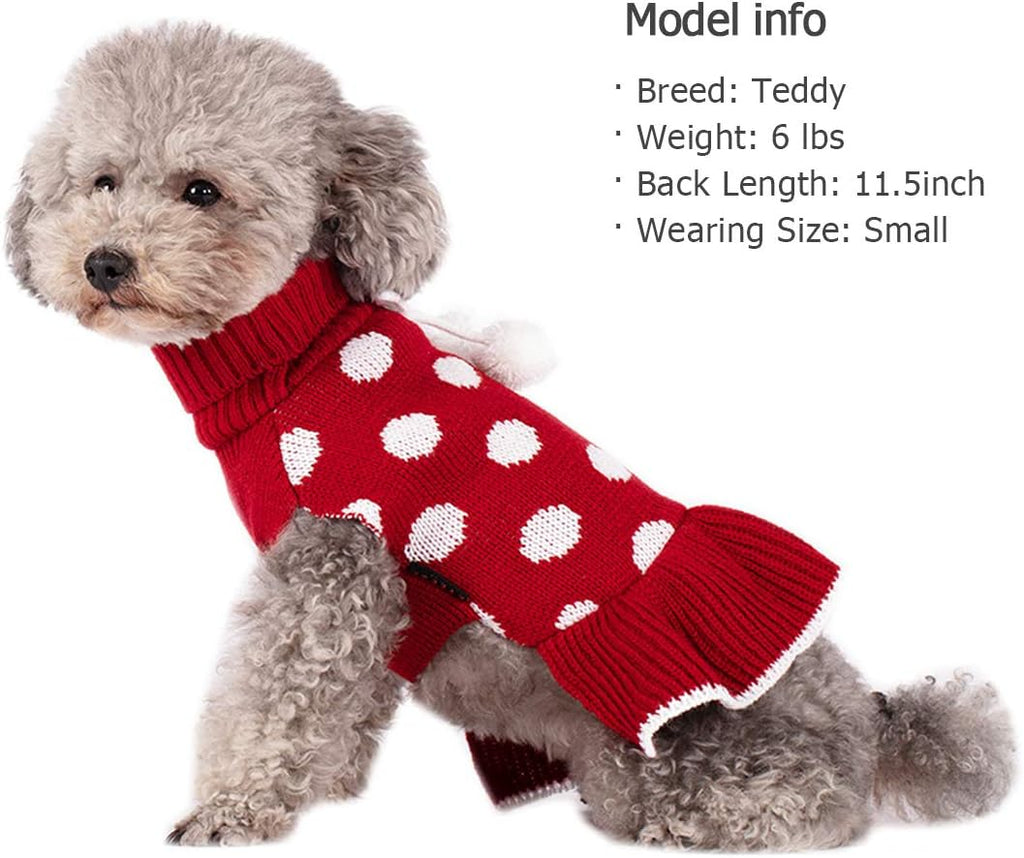 Red Dog Sweater Dress with Leash Hole Turtleneck Christmas for Girl Dog Sweater Small Medium Knit Pullover Warm Pet Sweater for Fall Winter