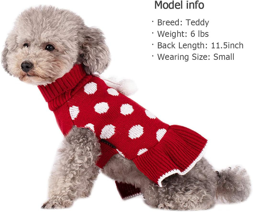 Red Dog Sweater Dress with Leash Hole Turtleneck Christmas for Girl Dog Sweater Small Medium Knit Pullover Warm Pet Sweater for Fall Winter