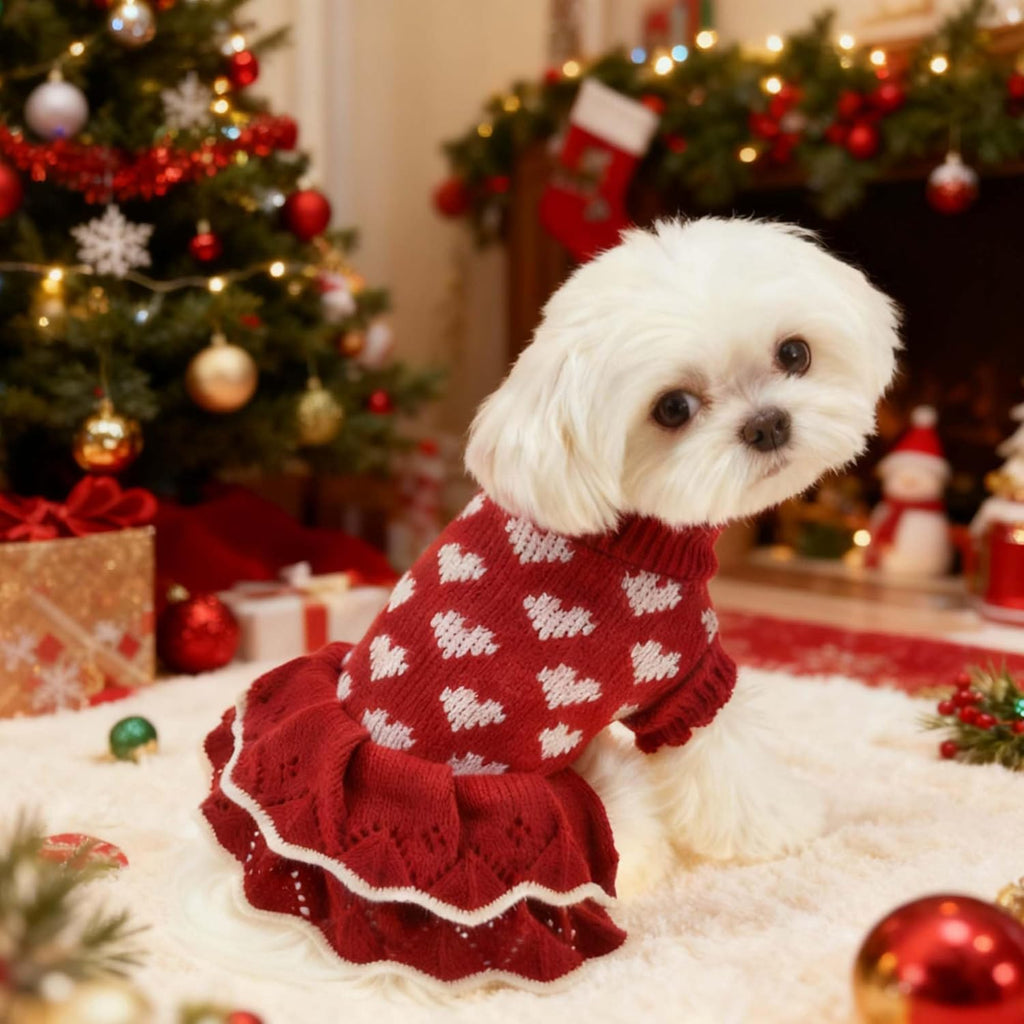 Small Dog Sweaters Girl Red Winter Warm Dog Christmas Dress Day Day Costume Clothes Dachshund Chihuahua Corgi (Red, XS)